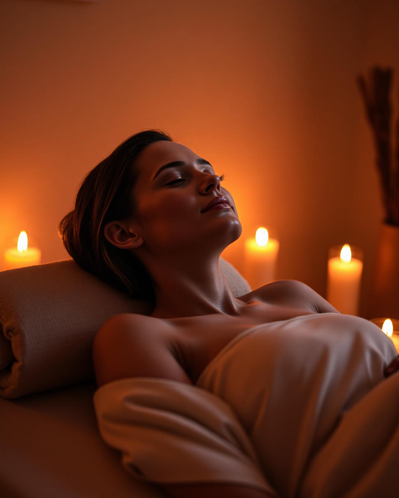 Žena relaxujúca pri sviečkach